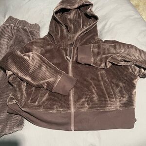 nuuds Brown Ribbed Velour Hoodie Jacket